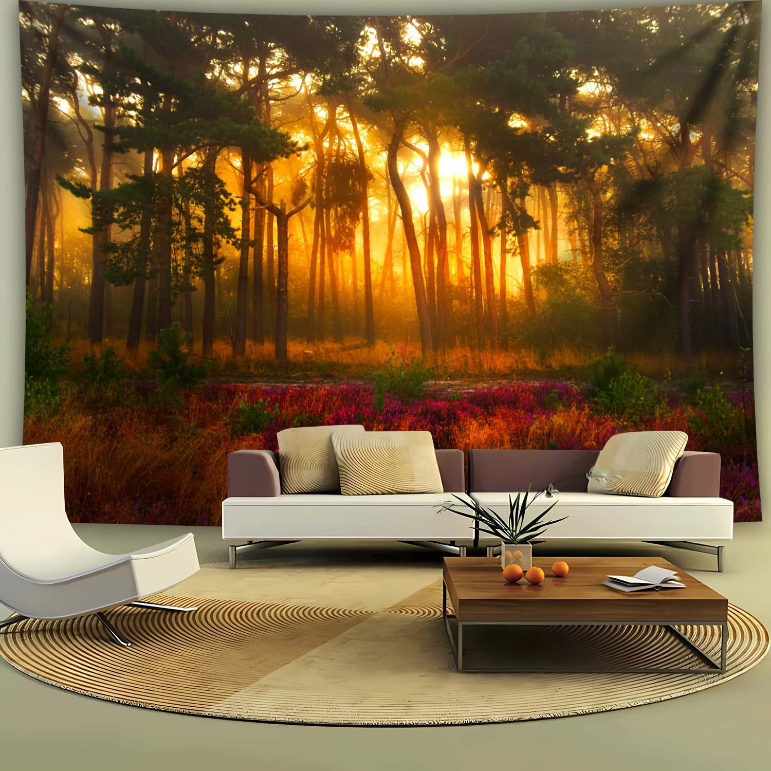 Mysterious Sunset Forest Landscape Tapestry Large Wall Hanging_voghion.com