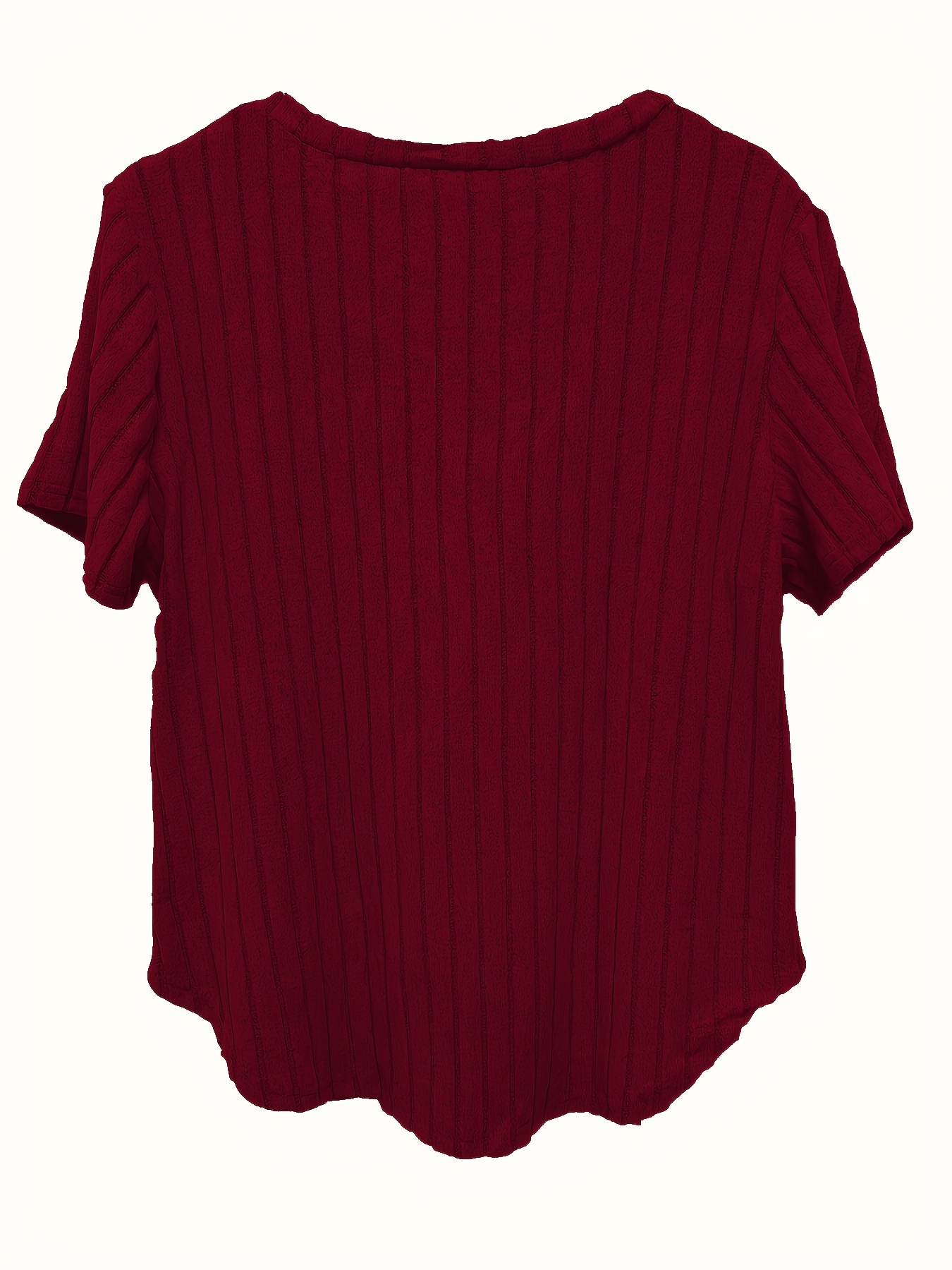 Plus Size V-Neck Casual Elegant Women's Top - Stretchy Fabric, Machine Washable, All-Season Versatile Blouse for Everyday & Formal Wear, Ribbed Texture, Medium Elasticity