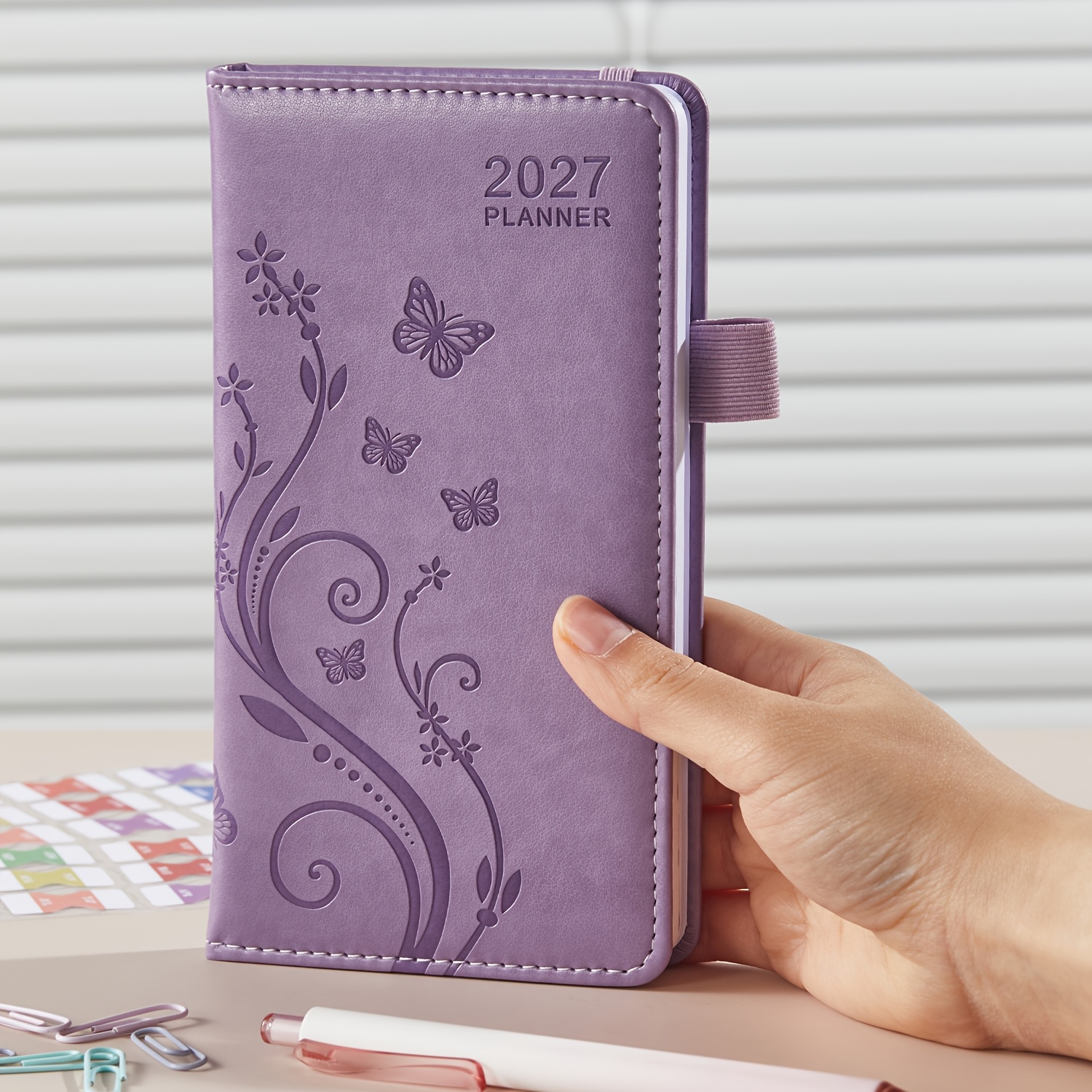 TEMU 2027, Jan 2027 - Dec 2027 Weekly Monthly Small Planner Notebook For Purse, A6 Hardcover Organizer With Storage Pocket, Monthly Label Stickers,