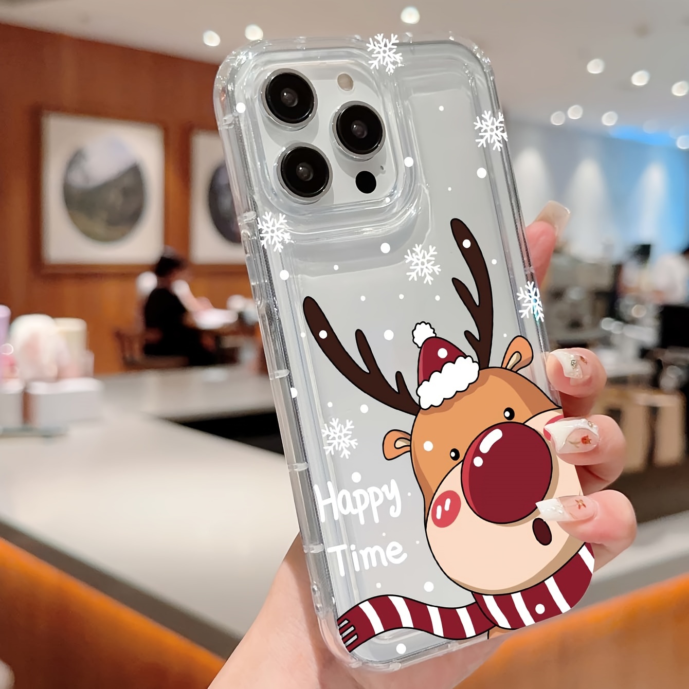 

1pc Shell Color Printing Christmas Deer Protection Mobile Phone Case Suitable For Iphone7 8 X Xs Xr 11 12 13 Pro Plus Promax