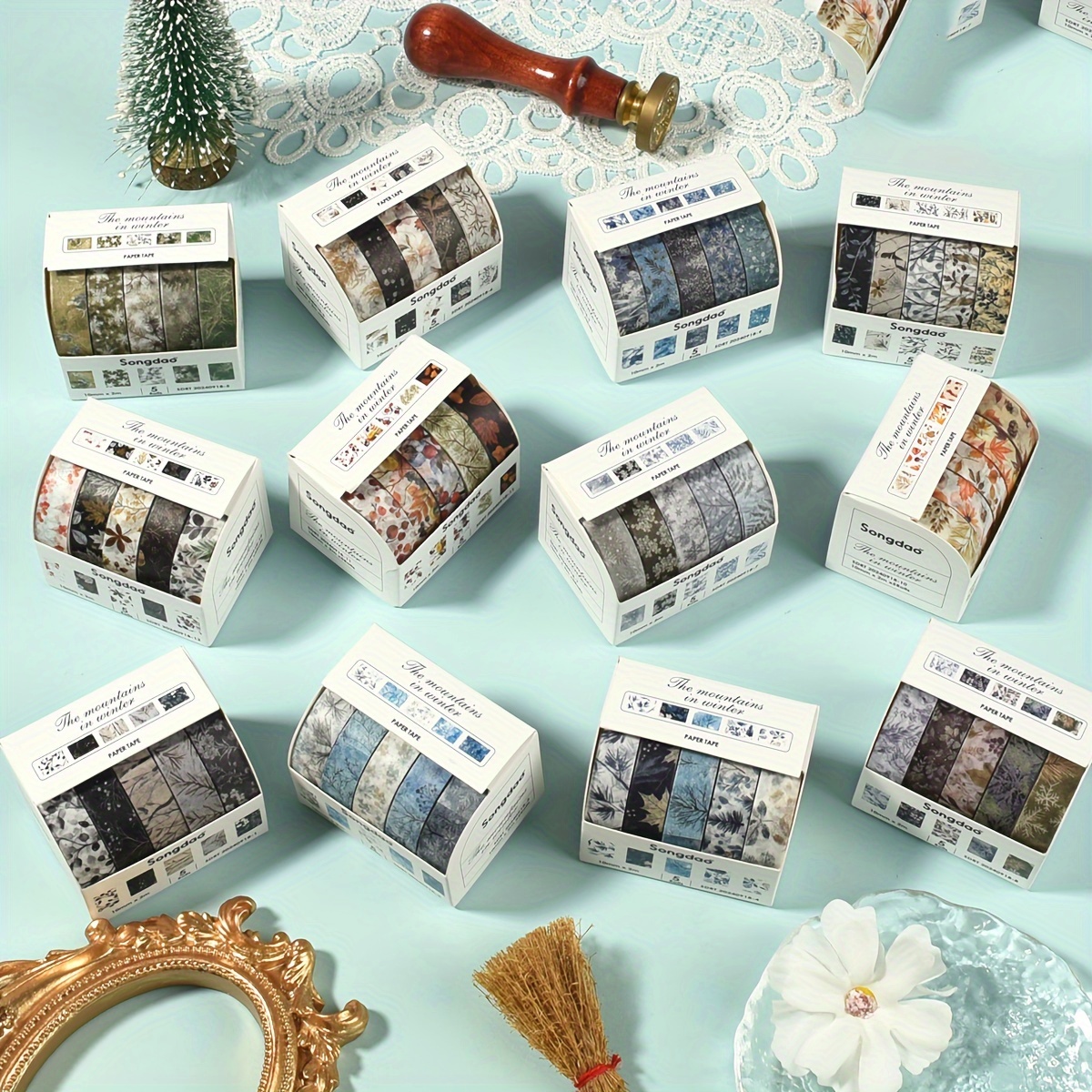 

5pcs Winter Botanical Washi Tape Set For Scrapbooking, Journaling & Diy Crafts - Easy , Removable Decorative Adhesive Rolls