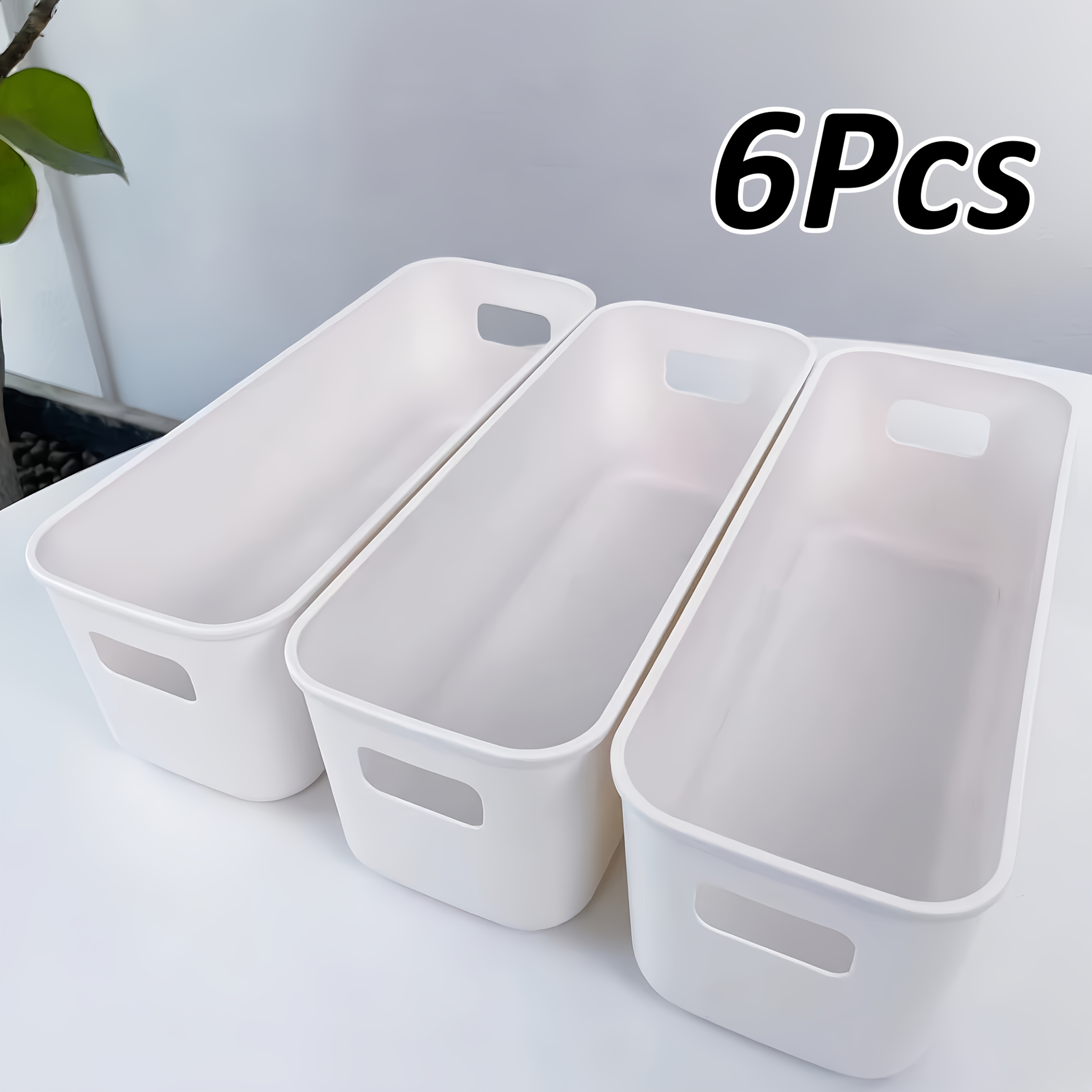 TEMU Juego de 6 cajas de almacenamiento abiertas de plástico apilables - Organizador de escritorio para el hogar, cajas organizadoras para artículos