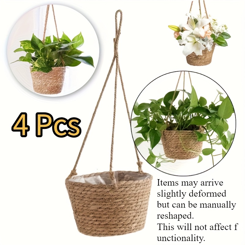 Set Of 4 Braided Plant Storage Baskets - Made From Jute Rope, Suitable For Indoor And Outdoor Use, Flower Pot Holders, Home Decoration, Versatile