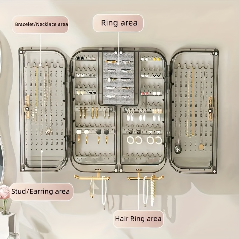 2pcs wall mounted jewelry organizer box large capacity clear plastic storage for earrings necklaces accessories stylish wall decor perfect gift for mother s day or holidays wallmounted organizer transparent storage grid layout storage jewelry box Product details 0
