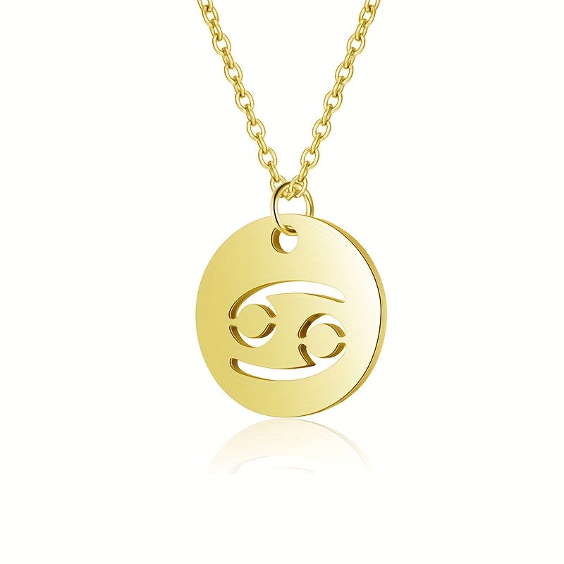 Vintage Zodiac Pendant Necklace Stainless Steel Chain Twelve Constellations