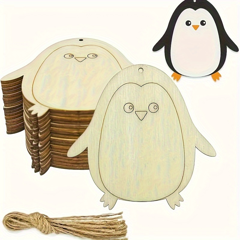 

10pcs Wooden Penguin Cutouts - Diy Craft Blanks For Painting, Decorating | Thanksgiving & Christmas Decorations, Weddings, , Decor | Penguin Shape | String Included