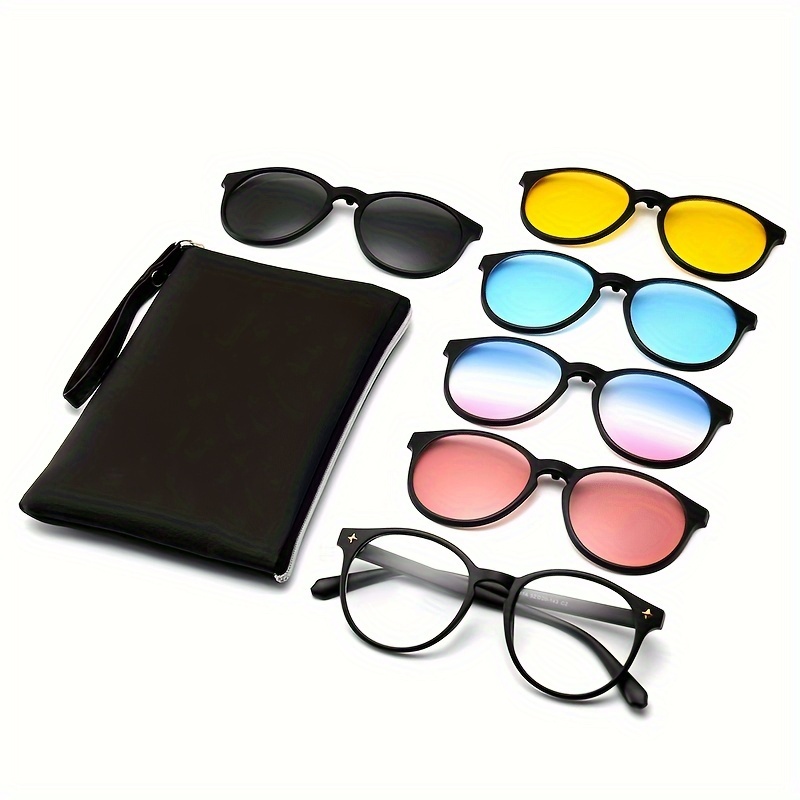 

6pcs Women Glasses With Rice Nail Decoration Magnetic Clip Combination With 5pcs Fashion Multi Color Lenses Suitable For Daily Travel Wear