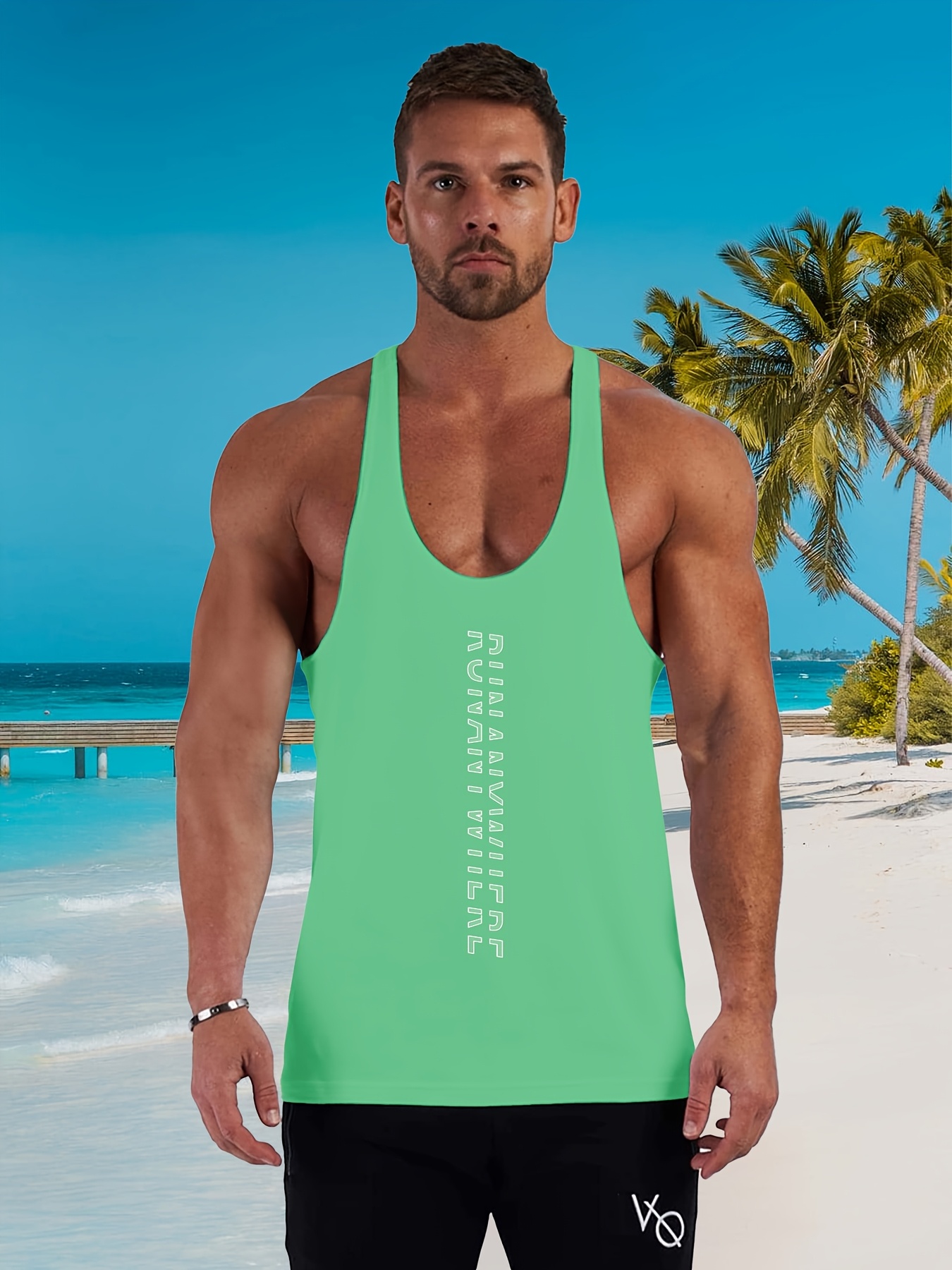 mens casual breathable sports vest sleeveless fitness shirt suitable for running and leisure light green 0