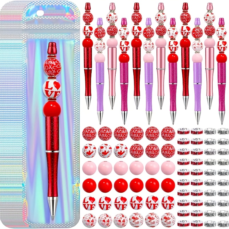 

4pcs Set Of 32pcs Valentine's Day Bead Pen Set, Diy Creative Bead Pen Craft Kit, Pens For Gifts, Friends, Lovers, Family, Office And School Stationery