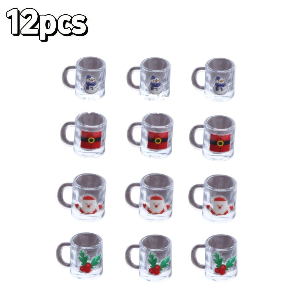TEMU Lot de 12 modèles réduits de tasses de Noël pour maison de poupée, ornements décoratifs miniatures pour scène de cuisine de maison de Noël,