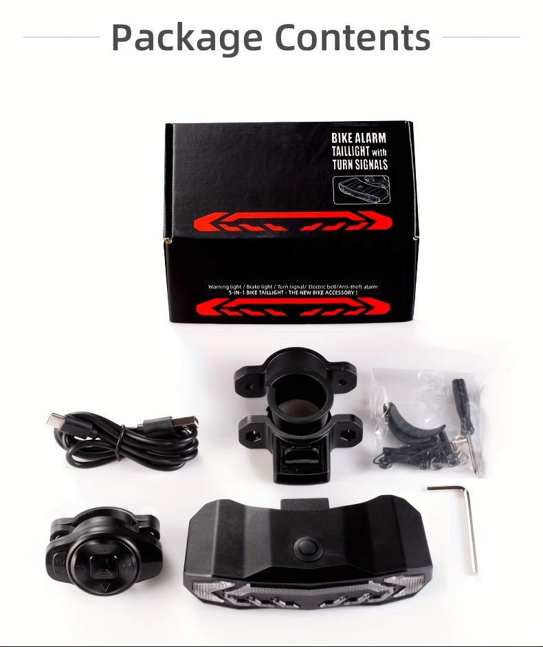Vijf-in-één Intelligente Fiets Anti-diefstal Apparaat | Anti-diefstal Alarm (113dB), Stuur-/Rem Signaal, Zes Maanden Batterijduur, USB Opladen, Oplaadbare Lithium Batterij - Ultieme Rijveiligheids Garantie