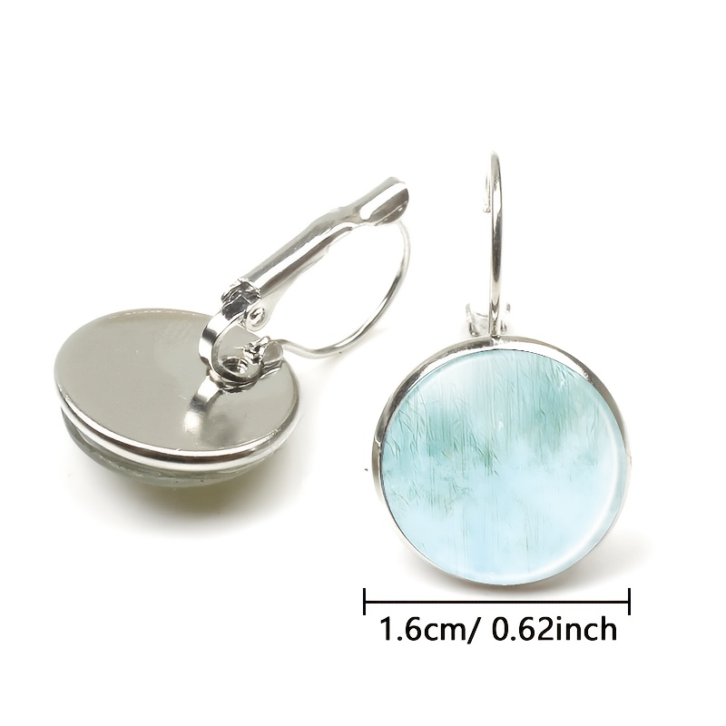 2pc Exquisite White Round Glass Inlaid Earrings with Dreamy Background