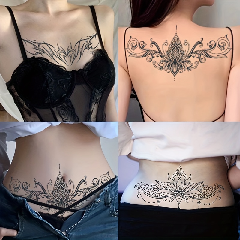 large floral heart temporary tattoos for women realistic long lasting body art stickers waterproof hypoallergenic   tattoos with intricate flower gemstone ornate designs elegant floral patterns lifelike   sizes 16 24cm 6 3 9 5 inches body placement tattoos intricate tattoo patterns hypoallergenic stickers