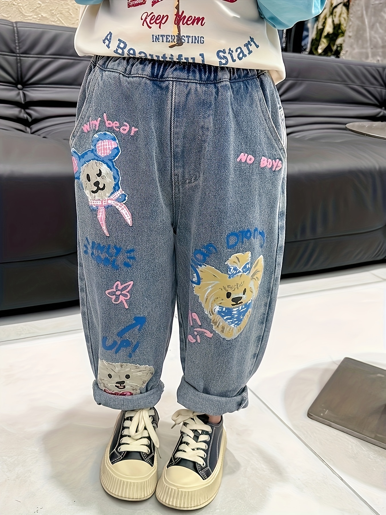 Cartoon print shops jeans