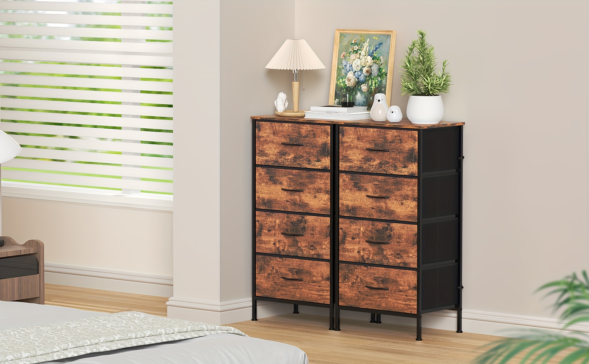 [Spacious Chest Of Drawers] Spacious 4-Drawer Chest Of Drawers with Metal Frame & MDF Wooden Top | Adjustable Feet, Anti-Tip Safety, Storage Unit for Bedroom Or Living Room (45x30x91cm/ 17.7x11.8x35.8inch)