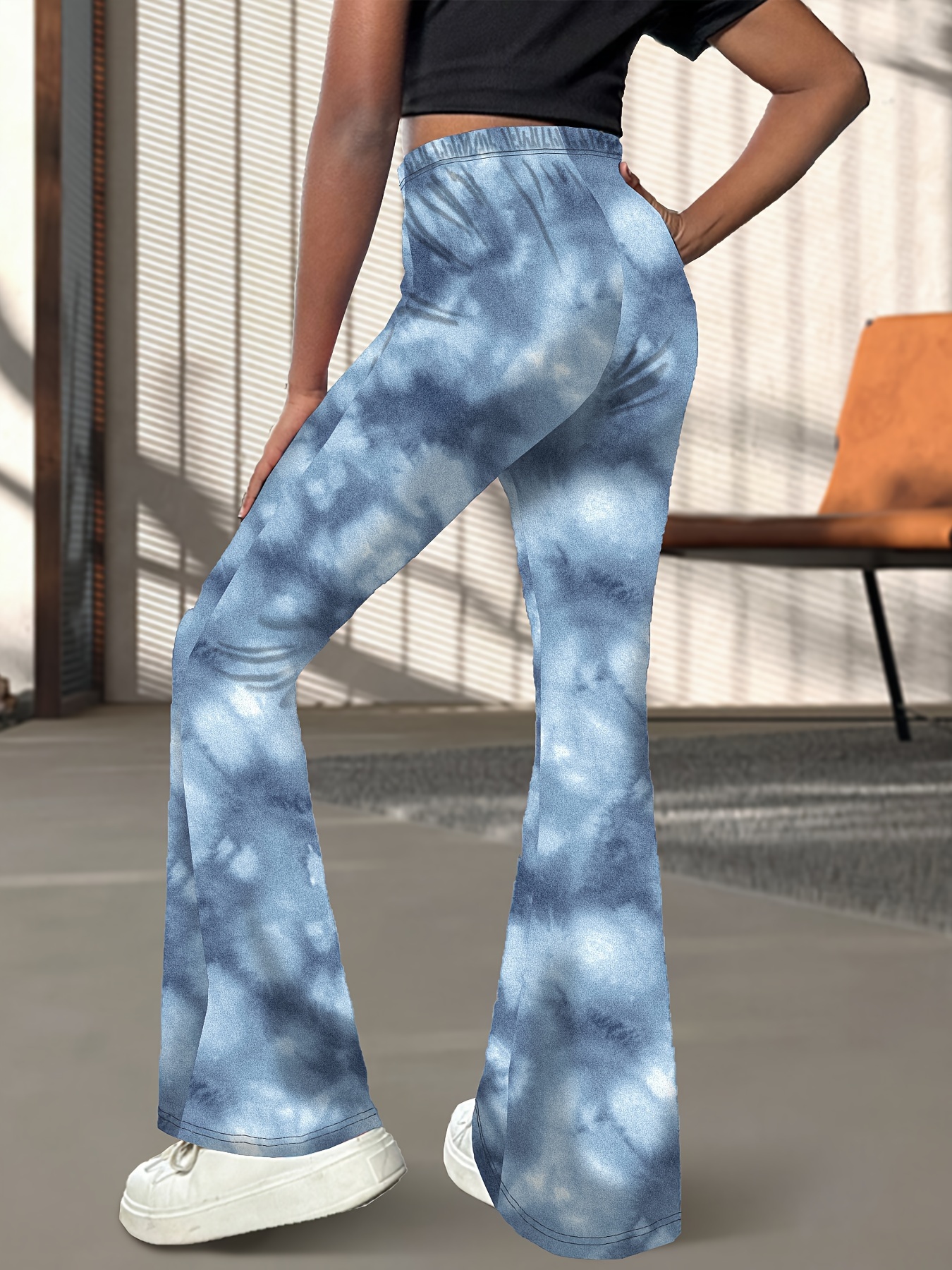 girls stretchy tie dye bell bottom pants fit high Temu Canada