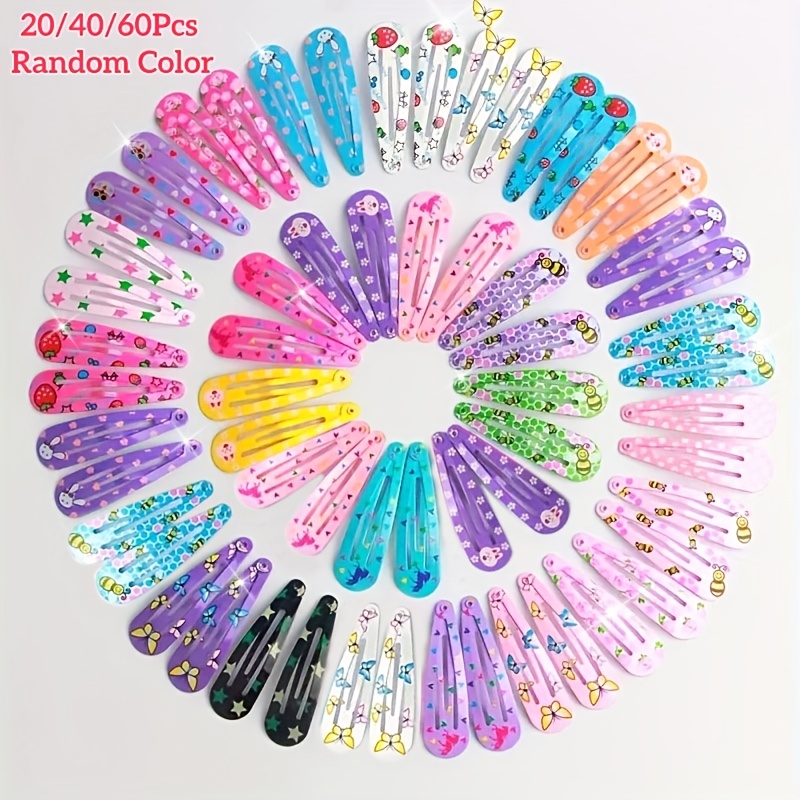 20 40 60pcs vibrant alloy hair clips for cute fashionable bb clips with   prints strawberries flowers hearts unicorns colorful hair accessories for stylish bangs side hairstyles hair accessories for hair clips are  