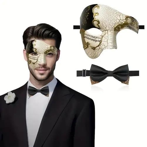 2pcs Masquerade Party Costume, Masquerade Mask for Men * of * Half Face Mask with Bowtie, Prom Mardi Gras Halloween Venetian Masks 2pcs Masquerade Party Costume, Masquerade Mask for Men * of * Half Face Mask with Bowtie, Prom Mardi Gras Halloween Venetian Masks