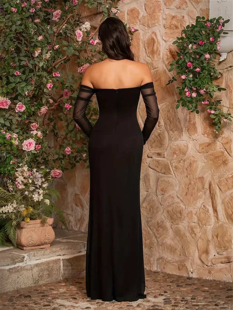festival bridesmaid dresses Elegant Peacock Blue Off The Shoulder Pleated Tulle Maxi Bridesmaid Dress, Sequin Waistband A Line Flowy Formal Gown Wedding Guest Festival Party Prom
