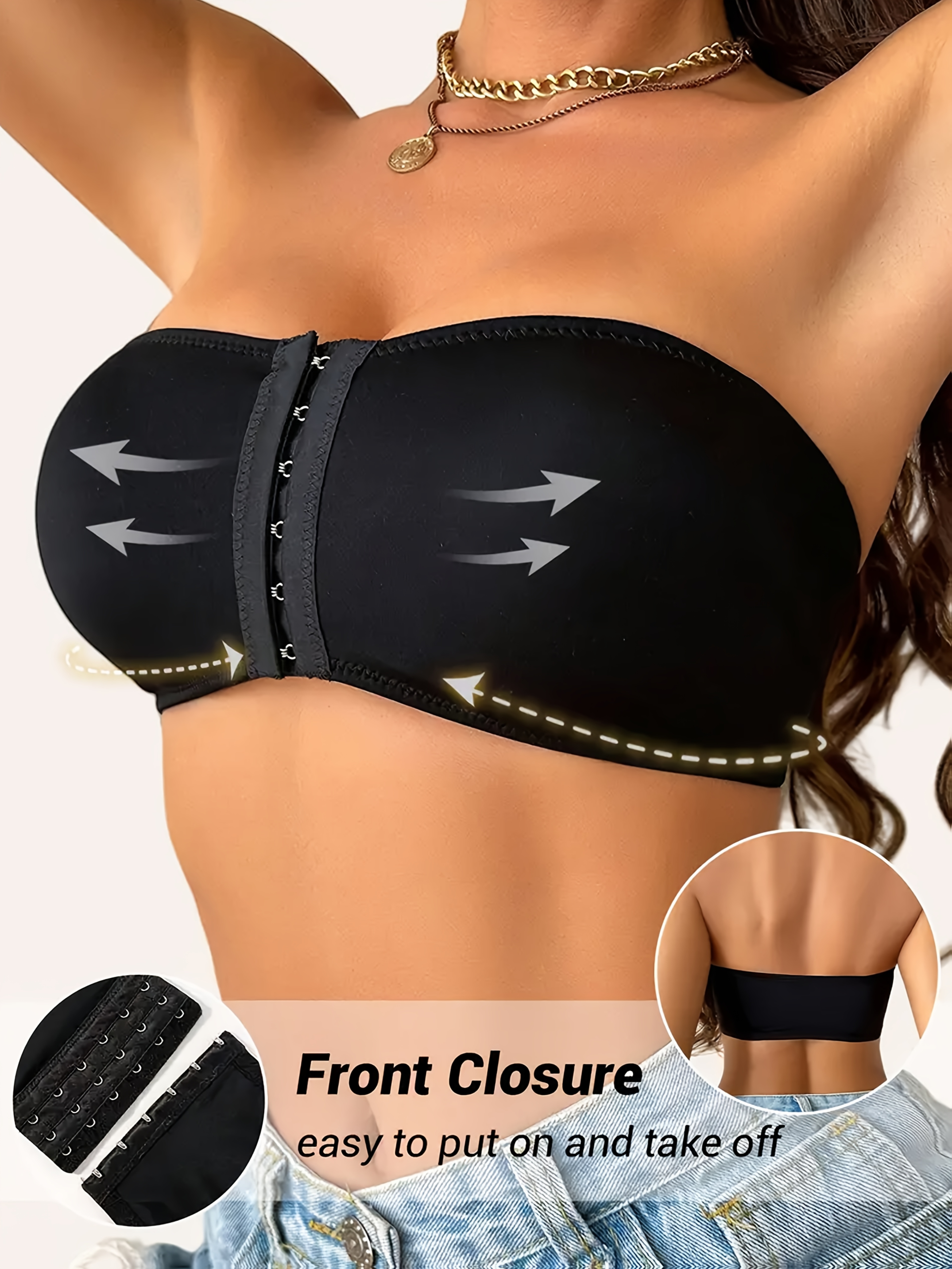 1pc Elegant Strapless Front Buckle Tube Top Underwear Women'S Valentine'S Day Gift Detachable Chest Pad Women'S Bra And Underwear Sports Gym Yoga