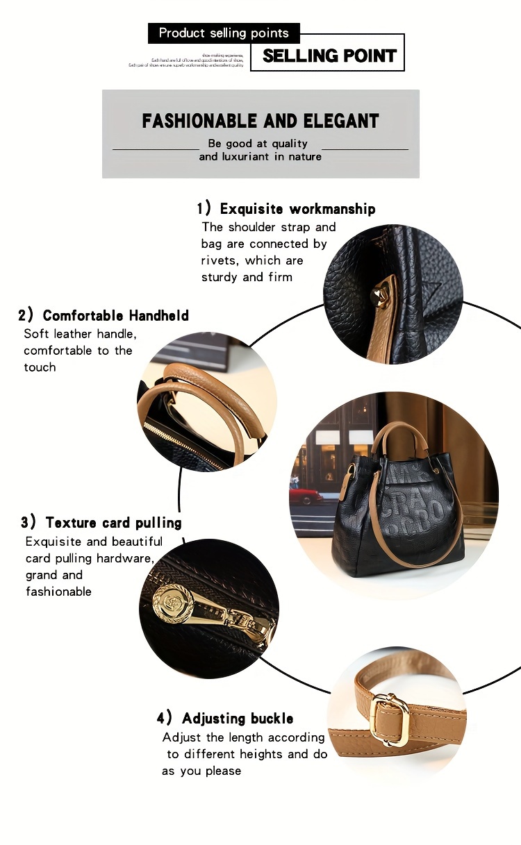 Black handbag showing interior and zipper