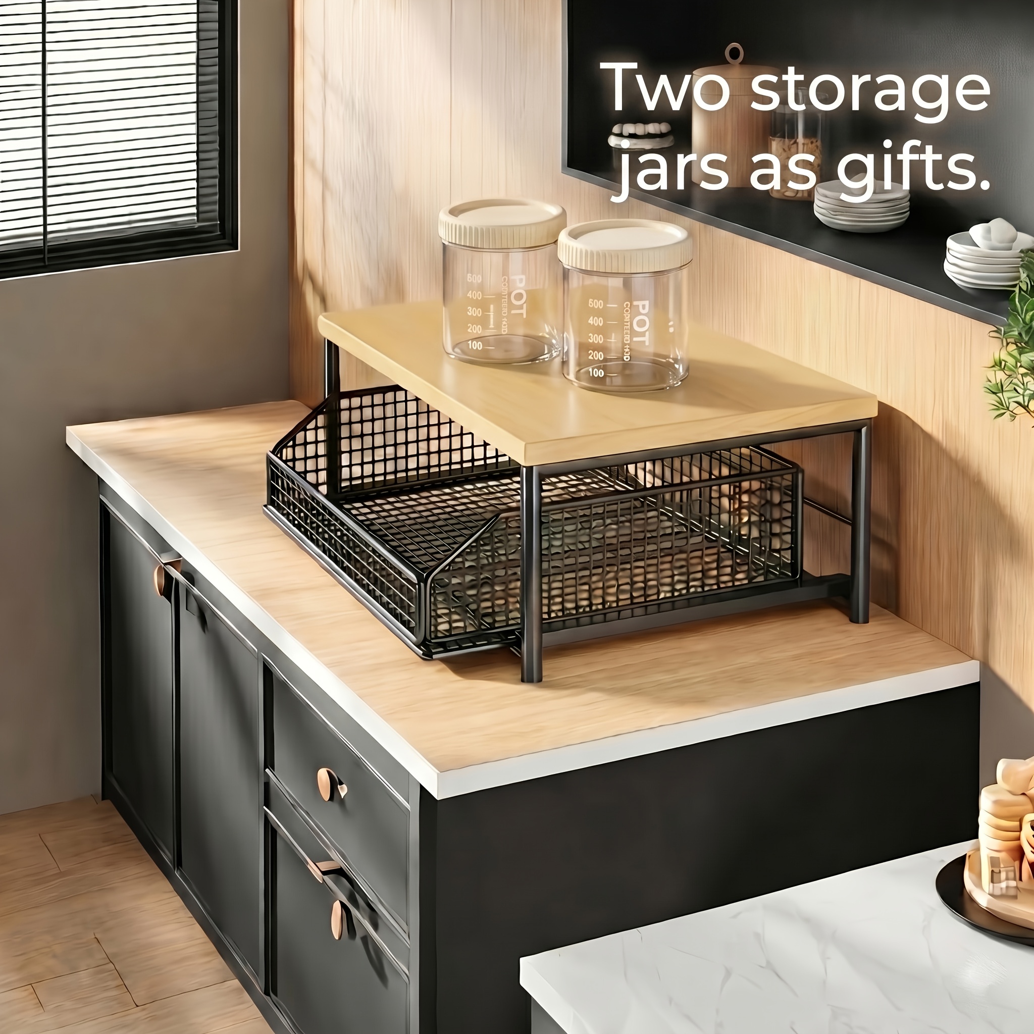 1 2-layer Multi-functional Storage Shelf With A Pull-out Design, Large Capacity, Easy To Access, Strong Load-bearing Capacity, Used To Coffee Machines, Store Coffee Beans, Coffee Capsules, Etc.
