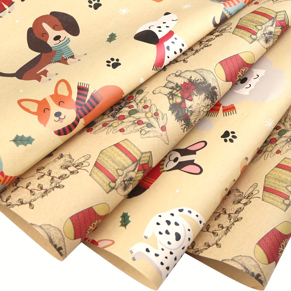 

4pcs Christmas Pet Gift Wrap Set - Festive Reindeer & Tree Designs For Dogs And Cats, Light Brown