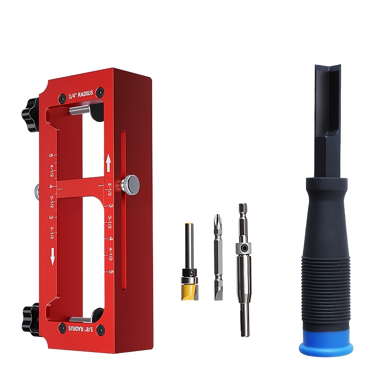 TEMU Door Hinge Jig With Corner Chisel, Adjustable Aluminum Routing Template For Accurate Wood Door Hinge Installation