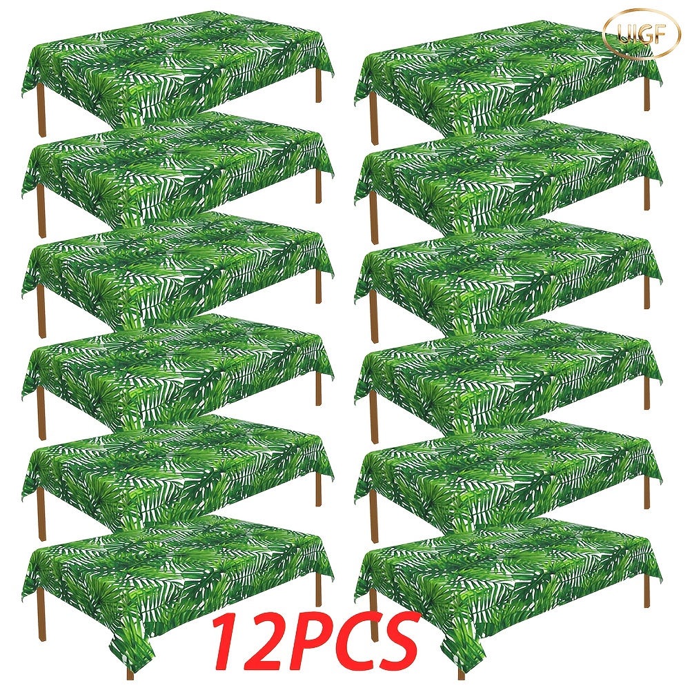 TEMU Uigf-12pcs Leaf Print, Jungle Tablecloth, 54 X 108 Inches Plastic Leaf Tablecloth, Hawaiian Theme Party Wildlife Birthday Shower Decoration,