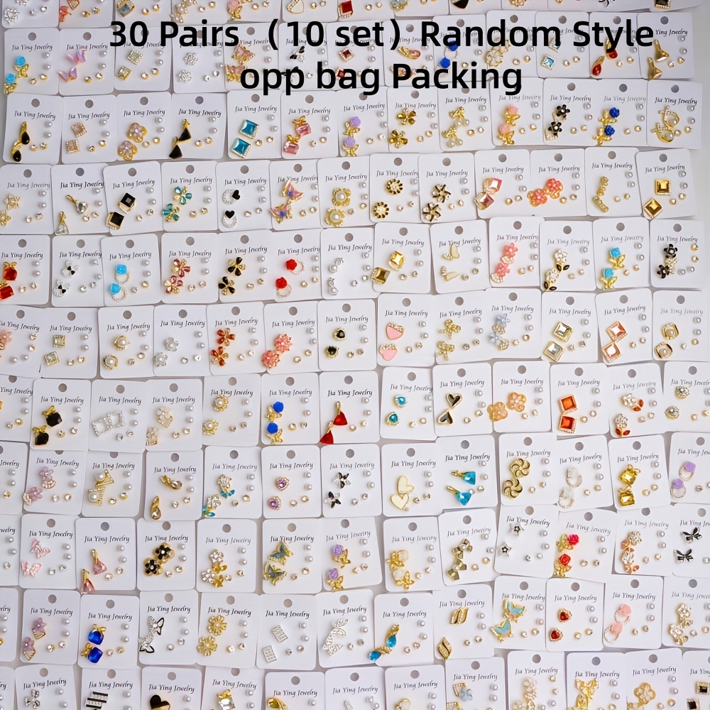 TEMU 30 Pairs Women's Fashion Stud Earrings Colorful Mini Heart Flower Bow Earrings Set Suitable For Daily Wear Party Gift Jewelry Random Style