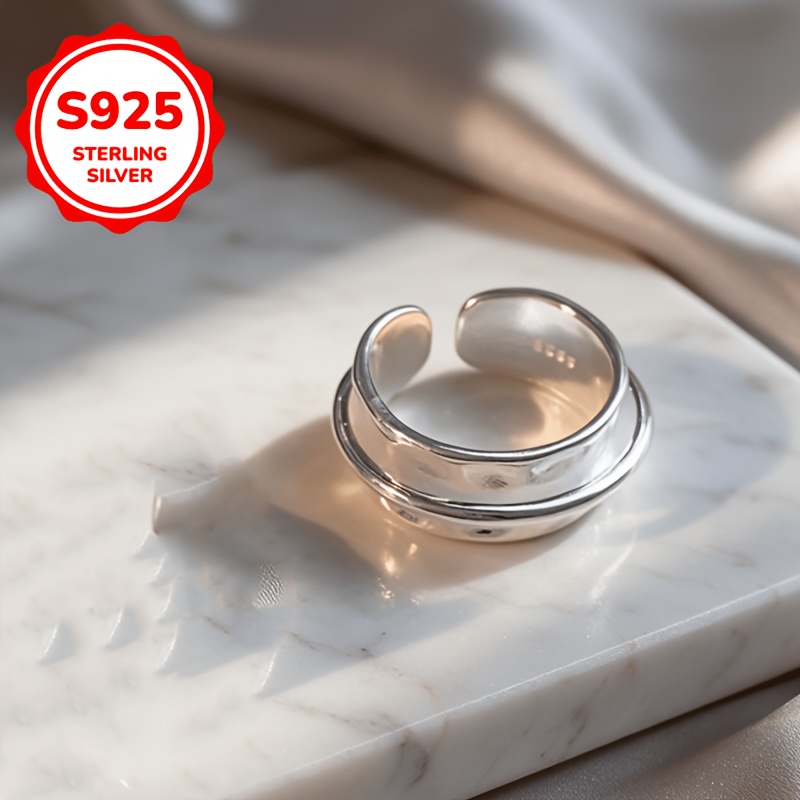 Women's 925 Sterling Silver Adjustable Irregular Textured Ring