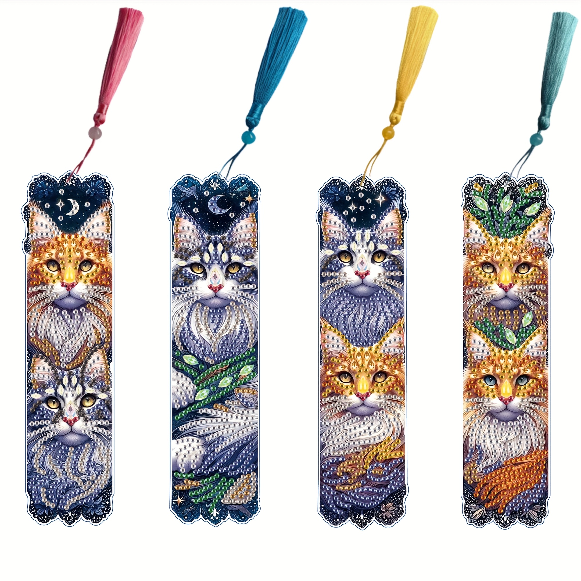 

4pcs Diy Diamond Painting Cat Tassel Bookmark - Handicraft Supplies For