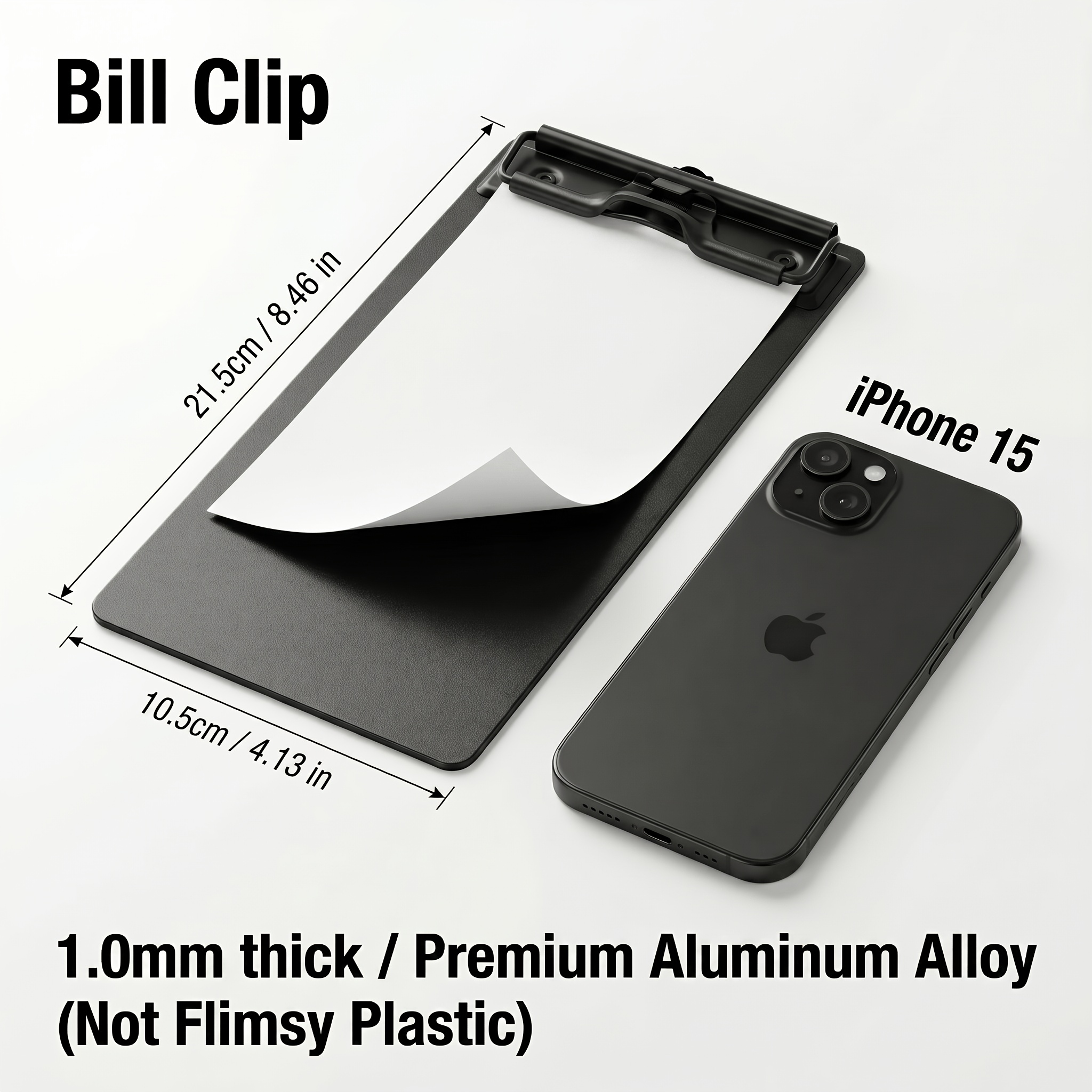 TEMU 1pc A7 Black Aluminum Alloy Heavy Duty Clipboard Metal Writing Board - File Board Clip With Reinforced Back Plate / Writing Pad - Menu Bill