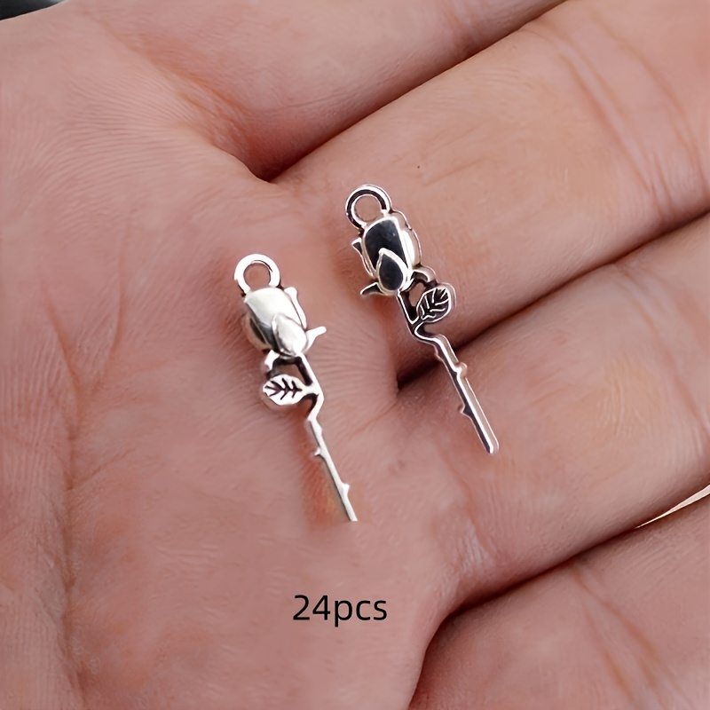 TEMU 24pcs Rose Pendant Vintage Romantic Rose Amulet Exquisite Pendant Earring Necklace Jewelry Supplies Additions Alloy Material