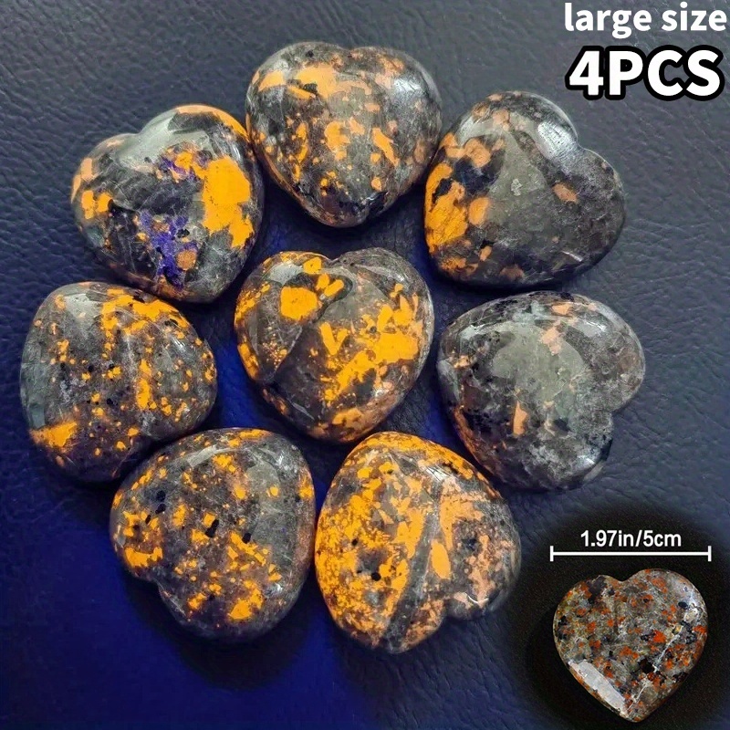 Image of 4pcs Yooperlite Glow Stone Set - Uv Light Reactive With Creative Heart Shape, Decorative Accents For Garden Planters, Fountain Decor, Home Desktop Decoration Pieces