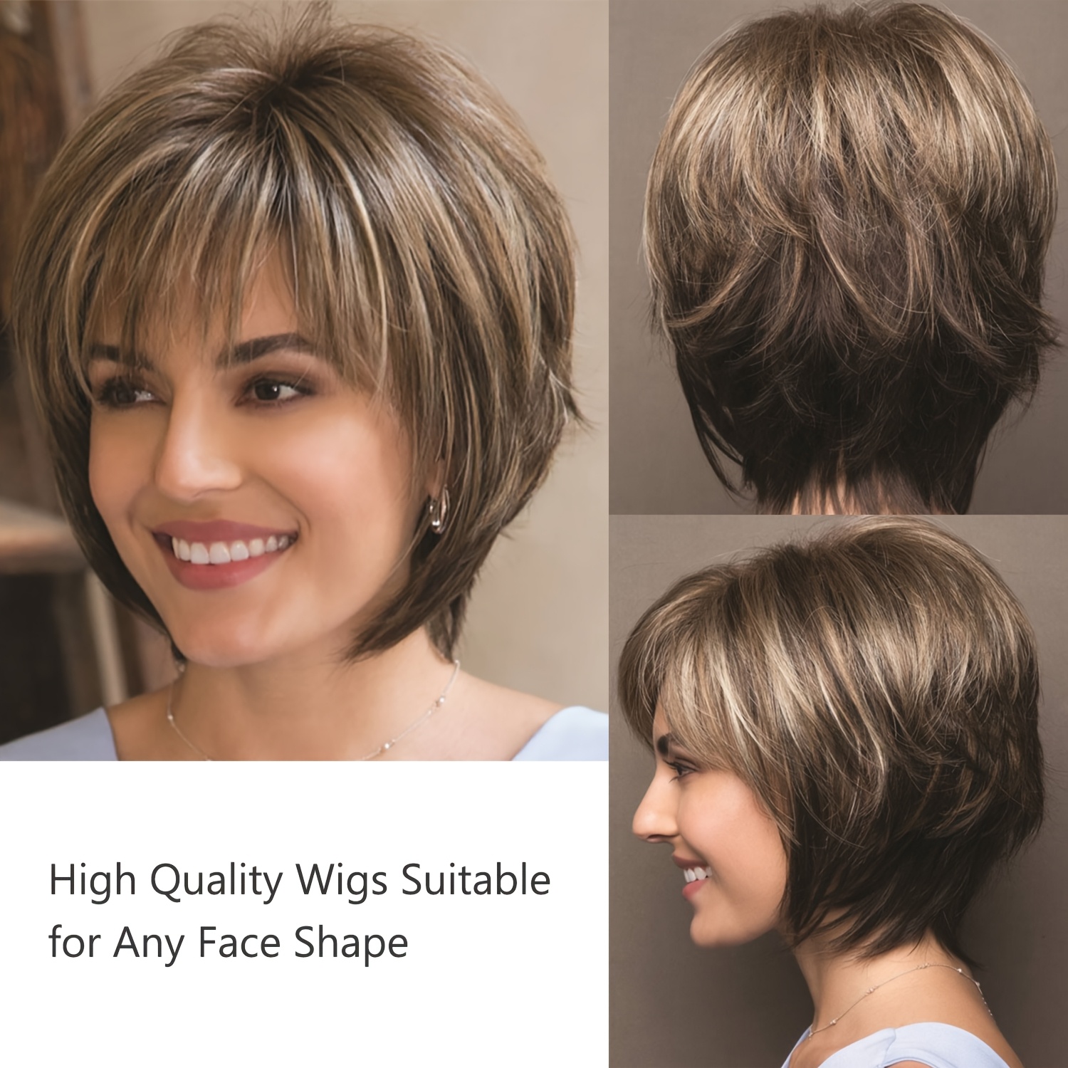 

Elegant 8-inch Light Brown Short Wig For Women - Heat Resistant Synthetic Fiber, , All , Shallow Brown, Suitable For Most Ladies