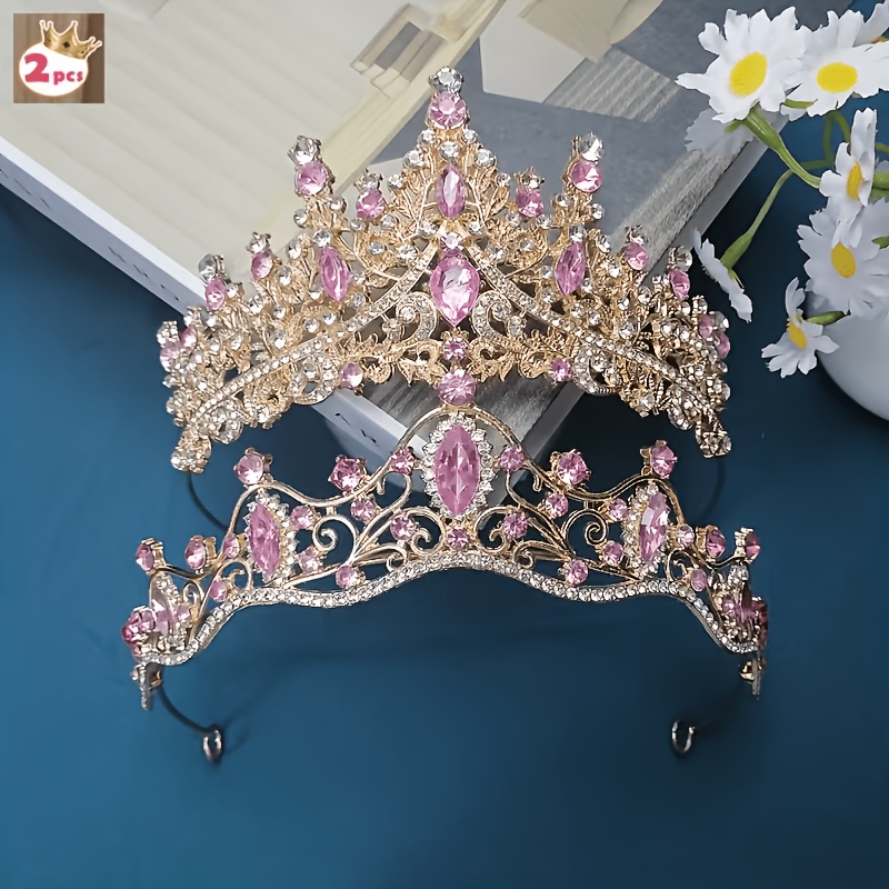 TEMU 2pcs Golden High-end Party Show Crowns - Suitable As Gifts For Birthday Parties, Performances, And Accessories. For Special Occasions,