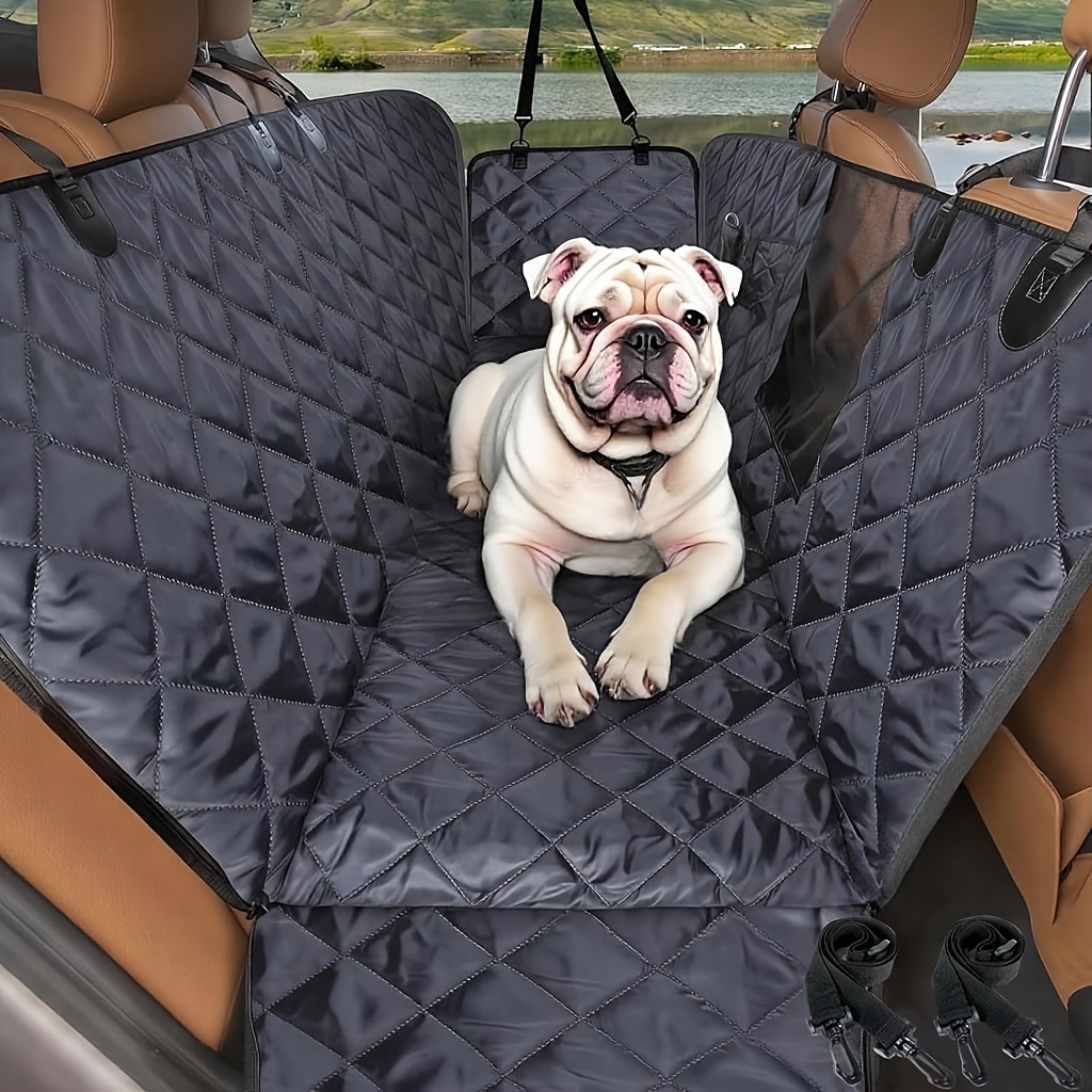 TEMU Rear Seat Dog Car Seat Cover, Mesh Window And Seat Belt Dog Hammock With Side Door Protection, Non-slip, Scratch-resistant Pet Back Seat Cover