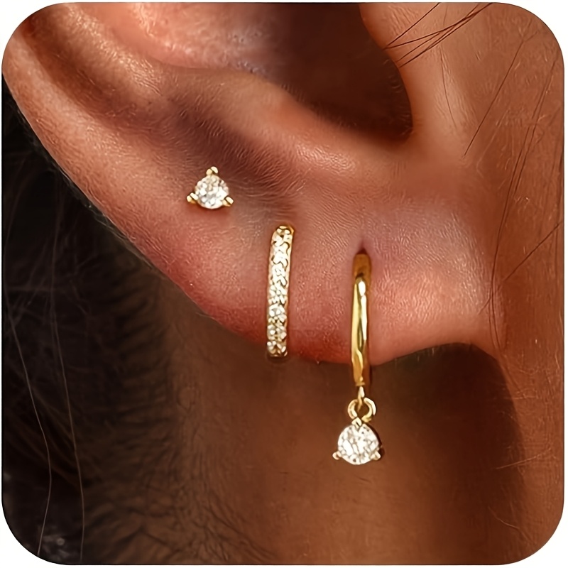 elegant set 3 pairs earrings delicate studs fashionable - Temu