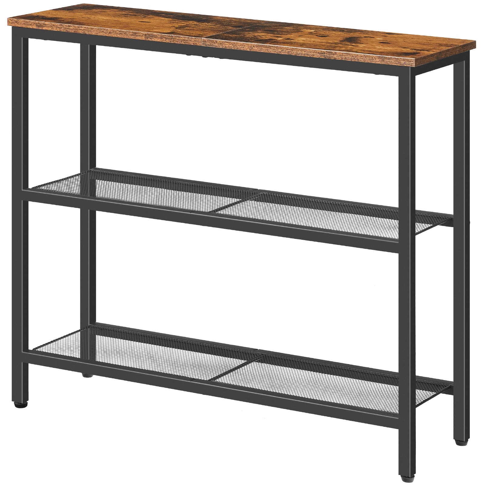 TEMU 3-tier Narrow Console Table With Metal Mesh Frame & Rustic Brown/black Finish - Space-saving Hallway Table For Small Spaces, Entryway Sofa Table