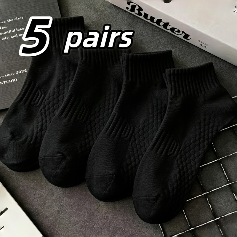 TEMU 5-pair Solid Color Options, Unisex /gray Honeycomb-sole Athletic Ankle Socks, Japanese- Ankle Socks, /gray Ankle Socks, /gray Socks, Athletic