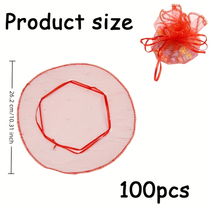 TEMU Gift For Her/him 100pcs Red Sequin Organza Drawstring Bags, Round Jewelry Gift Bags For Birthday, Wedding, Party Favors And Decoration