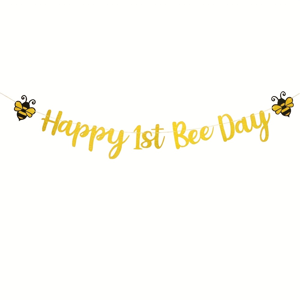 Image of Celebrating With A Banner, Featuring Glittery Golden For A Birthday Theme, Including For The High Chair Suitable For And At Their First Birthday Party