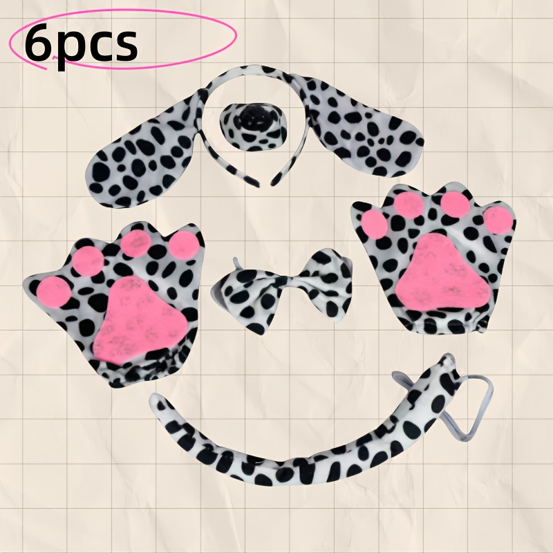 Dalmatian Dog Ears Headband With Red Heart Choker Collar - Halloween Cosplay Costume Accessory Set