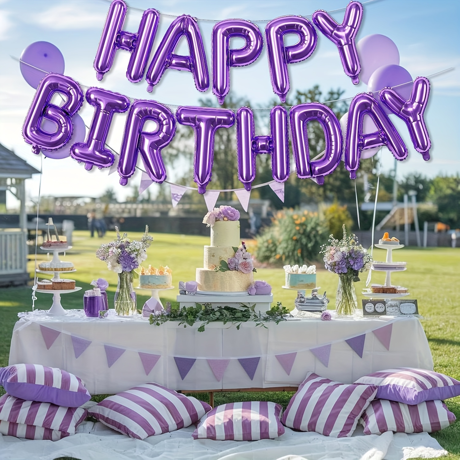 Purple Happy Birthday Balloon Banner, 16 Inch Lilac Happy Birthday Banner, With Letter Foil Balloons, Suitable For Themed Birthday Party Decorations.