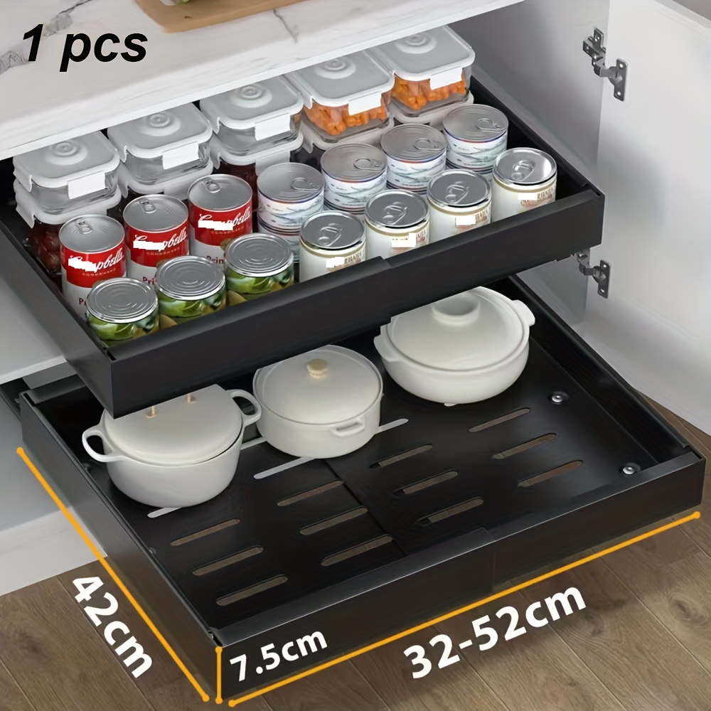 TEMU 1 tiroir télescopique, étagères de rangement extractibles et extensibles, largeur réglable (31,5-52 cm), installation perçage, adapté au film