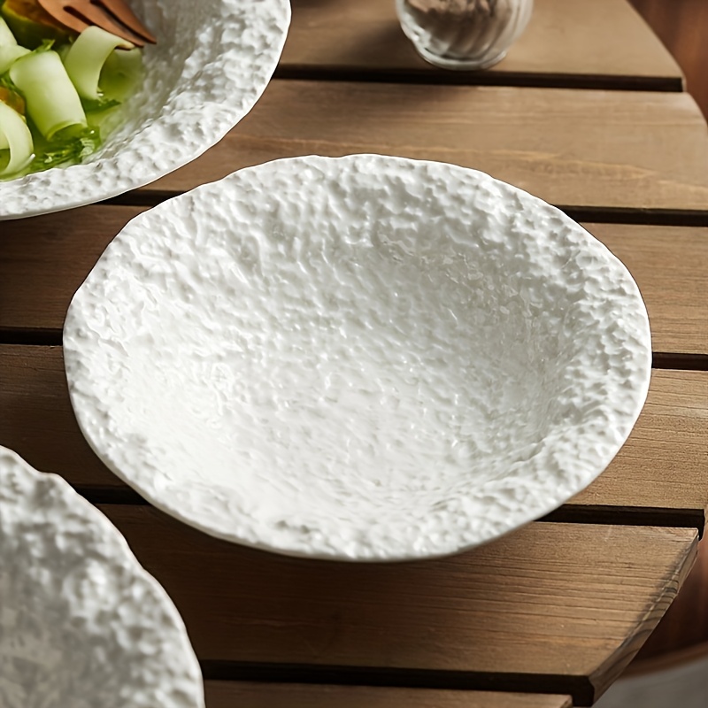 2pcs [Hot Item] Rock Grain Ceramic Plate, Senior Restaurant Daily Bowl, Soup Plate, Deep Plate, Restaurant Recommended Plate, Home Deep Plate Creative Hotel Restaurant Tableware Senior White Plate Soup Plate