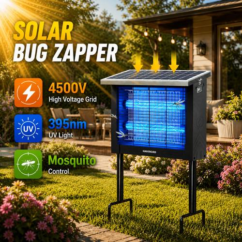 item picture solar bug zapper outdoor bug zapper 4500v electric shock wireless portable camping bug zapper with panel sensor fly traps with 10ft extension cord fly zapper electric trap ideal for home patio backyard