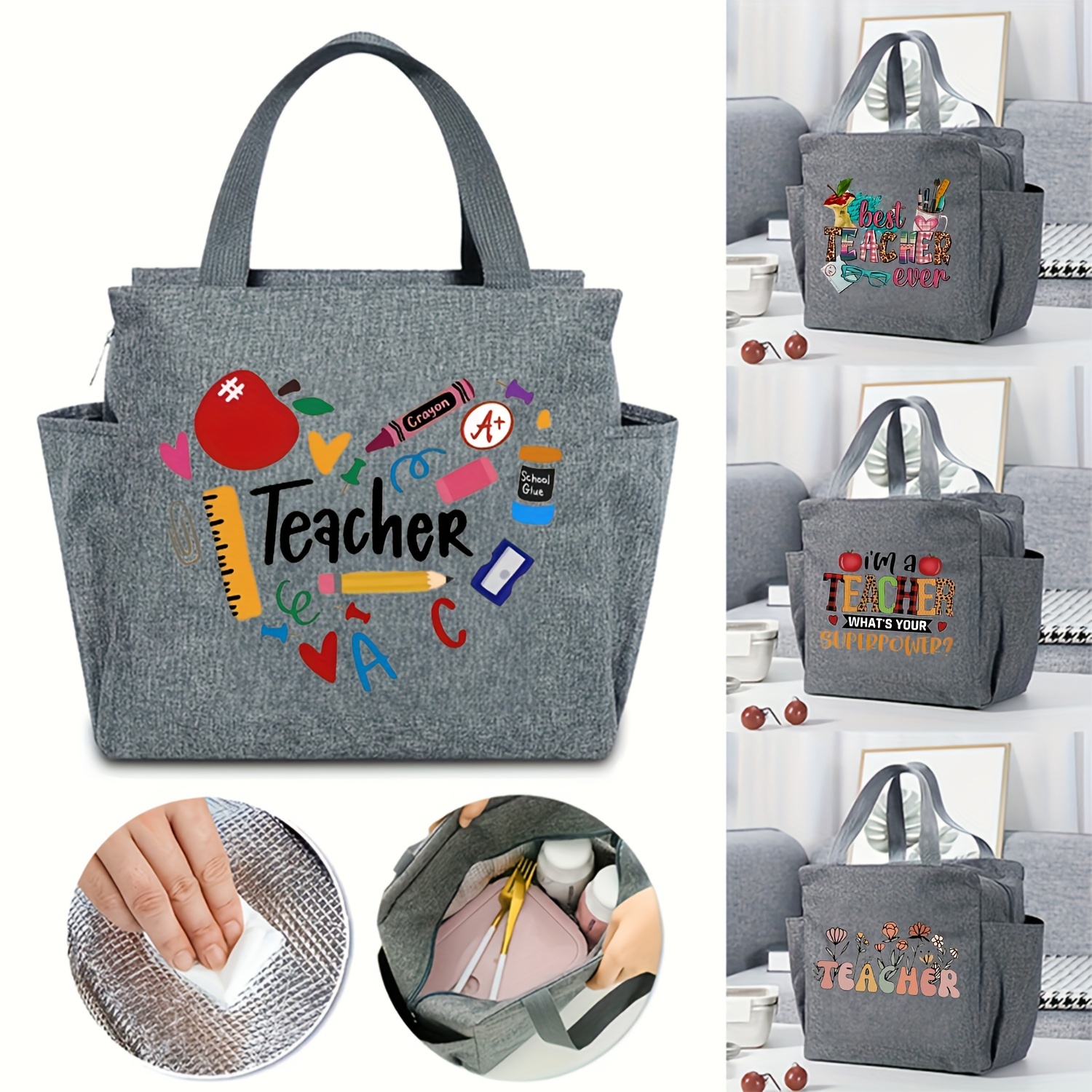 

Teacher Print Insulation Lunch Bag, Fashion Travel Picnic Bag, Portable Thickened Aluminum Foil Handbag For Office School Travel Festival Teacher Presents