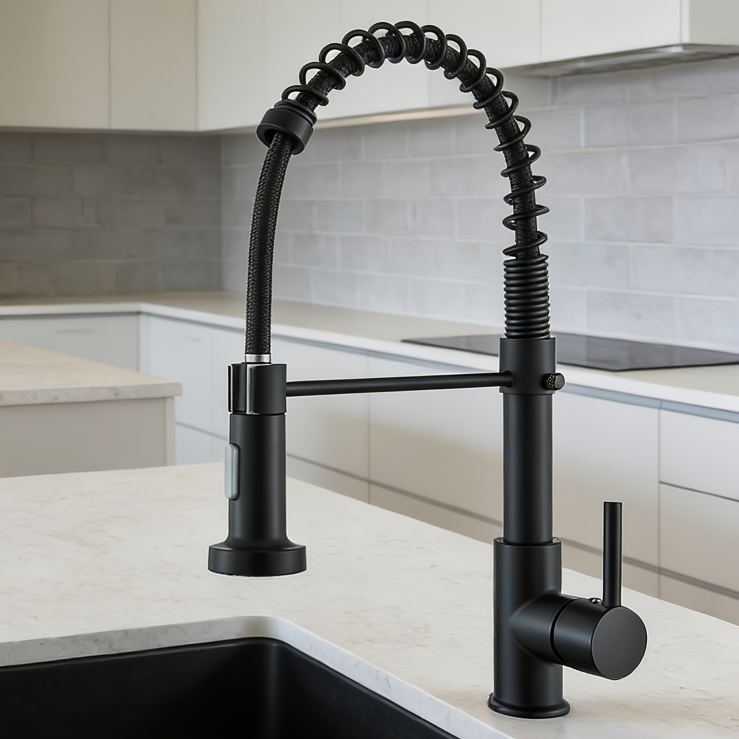 Image of Modern Kitchen Faucet Featuring A Spout, Ceramic Cartridge, 2 Hoses, Single-hole Installation, And Installation Hardware. Kitchen Faucet, Hot And Cold Water Mixer